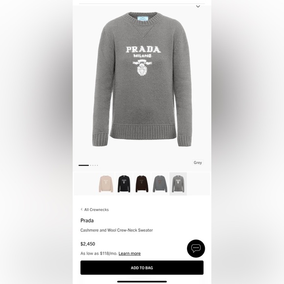 Prada Gray Crewneck Sweater